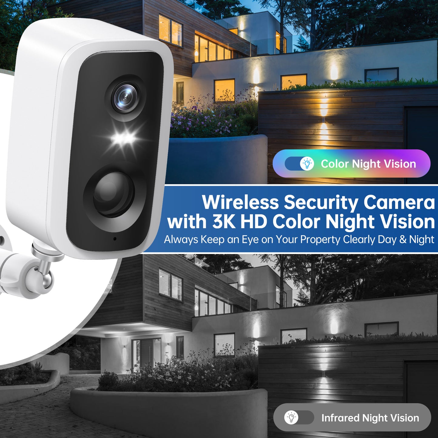 Wireless Battery Powered Security Camera 4MP Full Color Wifi IP66 Outdoor CCTV Camera