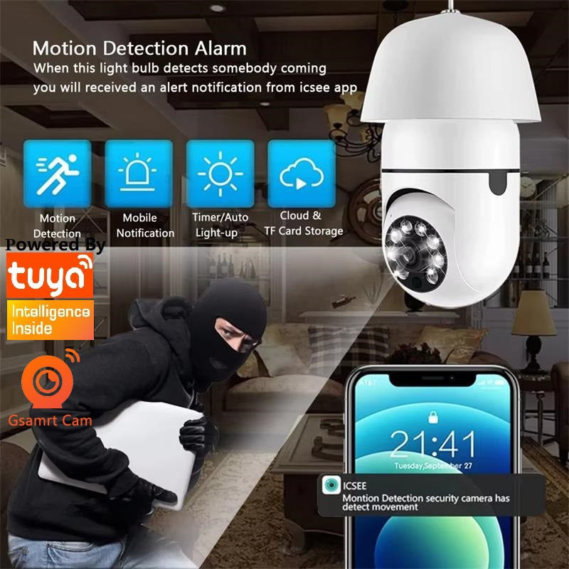 3MP Bulb Surveillance Camera 5G & 2.4GHz Dual Band Full Color Night Vision 360 Degree