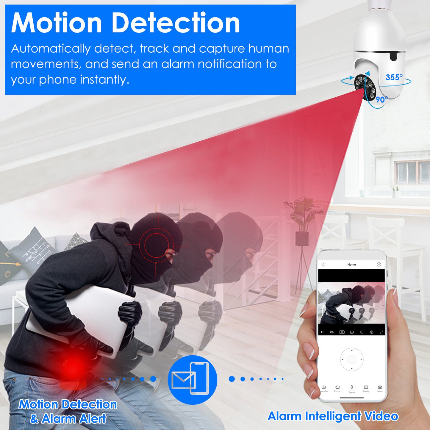 1Pc E27 WiFi Bulb Camera 1080P FHD WiFi IP Pan Tilt Security Surveillance Camera With Two-Way