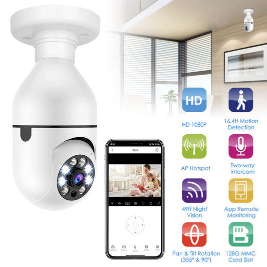 1Pc E27 WiFi Bulb Camera 1080P FHD WiFi IP Pan Tilt Security Surveillance Camera With Two-Way