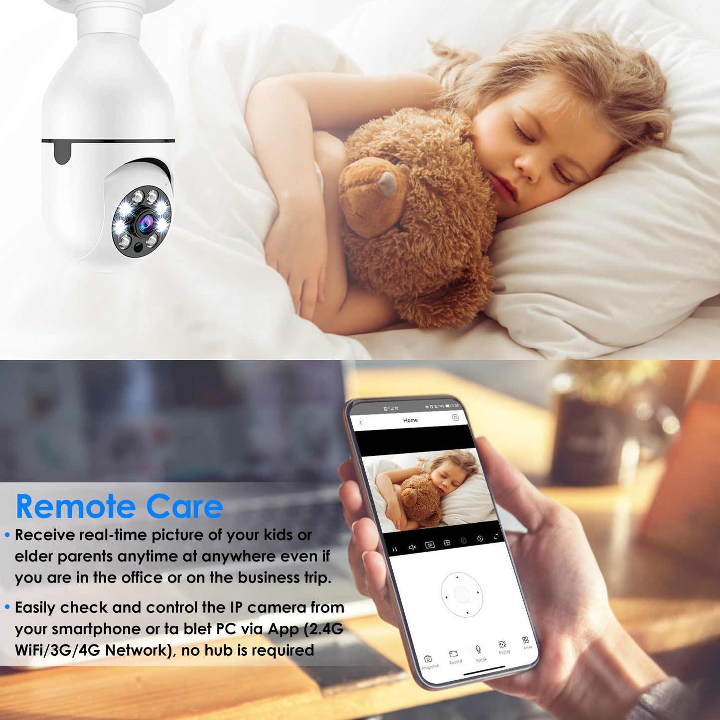 1Pc E27 WiFi Bulb Camera 1080P FHD WiFi IP Pan Tilt Security Surveillance Camera With Two-Way