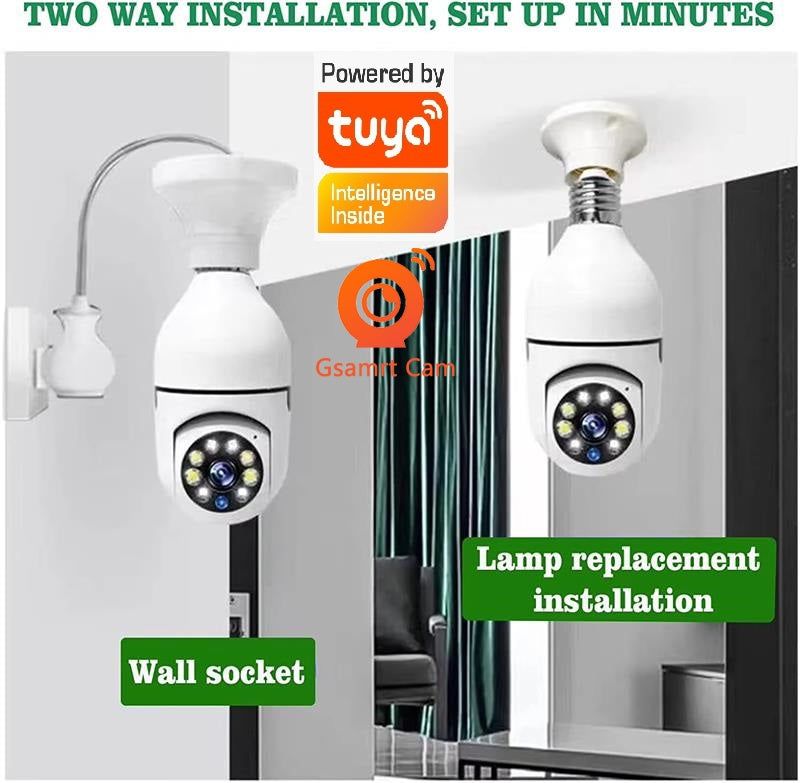 3MP Bulb Surveillance Camera 5G & 2.4GHz Dual Band Full Color Night Vision 360 Degree